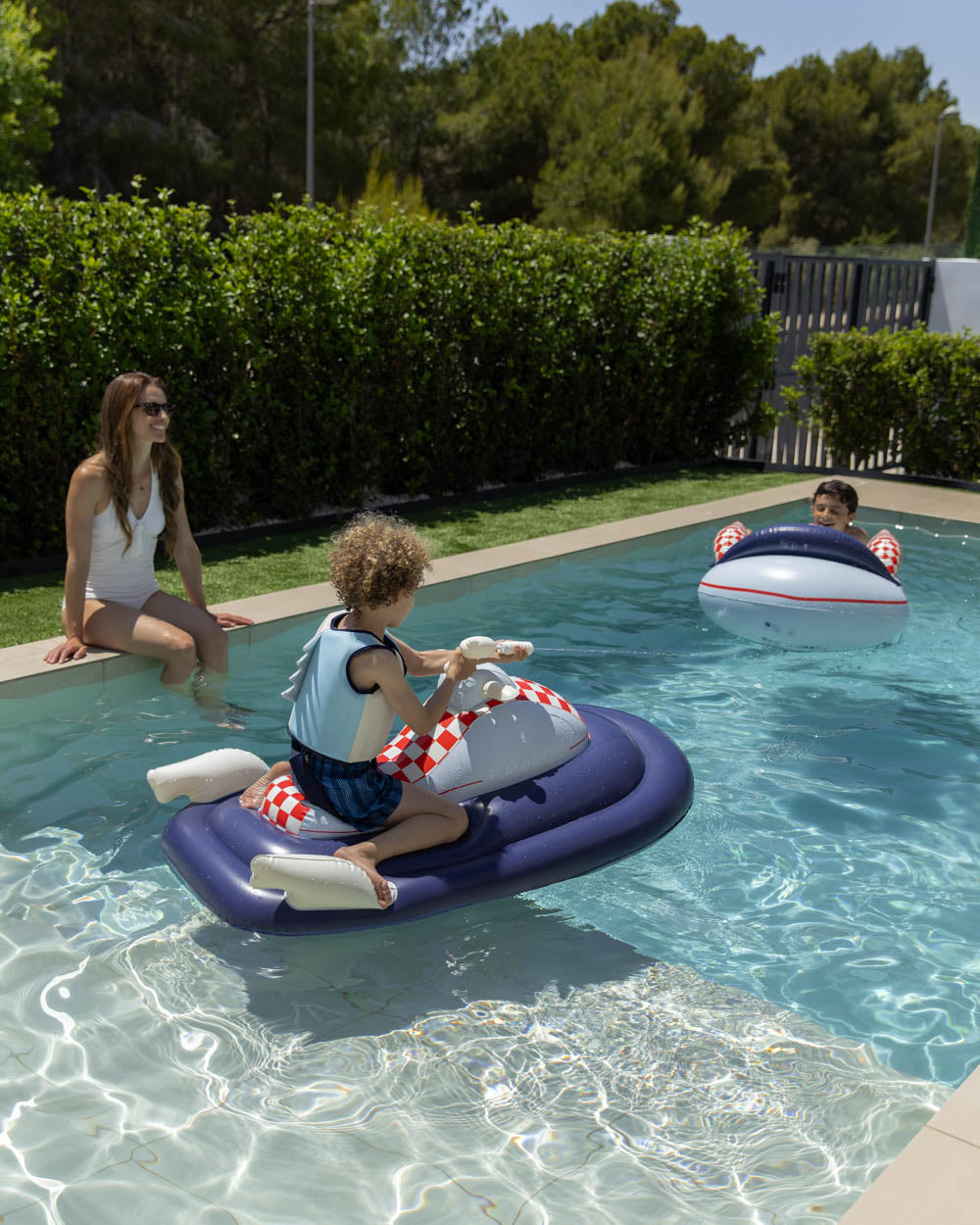 flotador flamingueo azul piscina