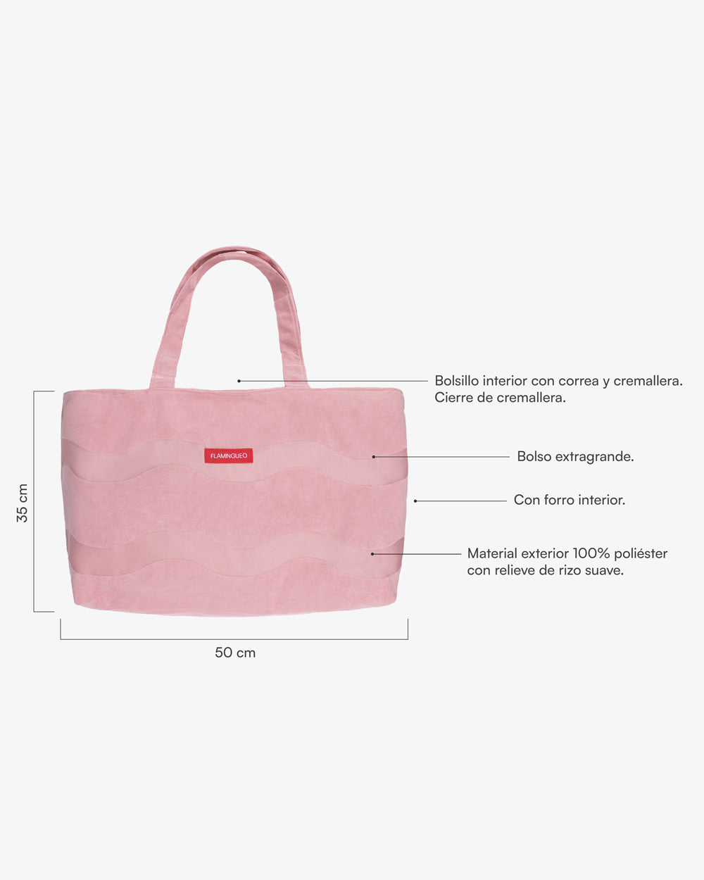 Medidas del producto Tote bag rosa - SALMA
