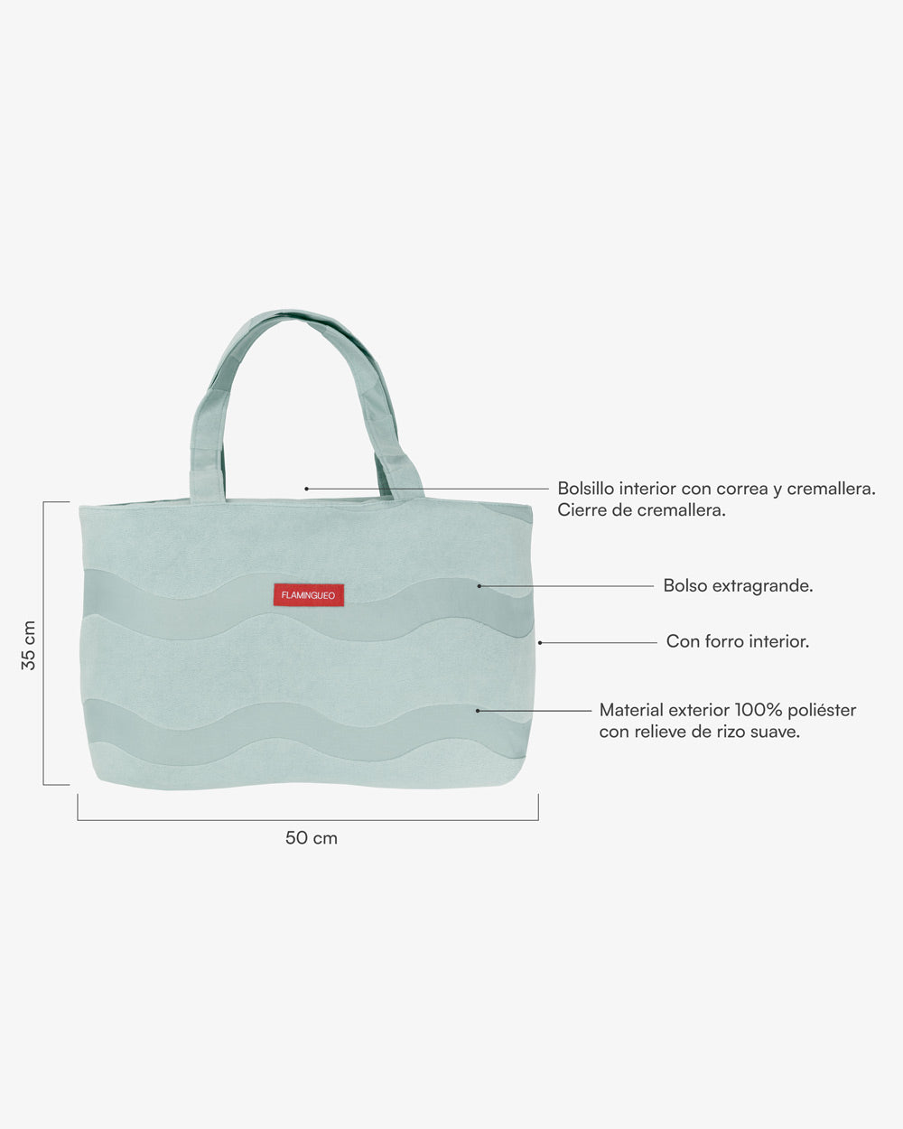 Medidas del producto Tote bag aguamarina - SALMA