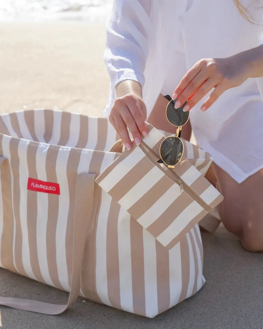 Pack esterilla, tote bag y toalla - beige