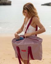 bolsa tote bag rayas finas burdeos