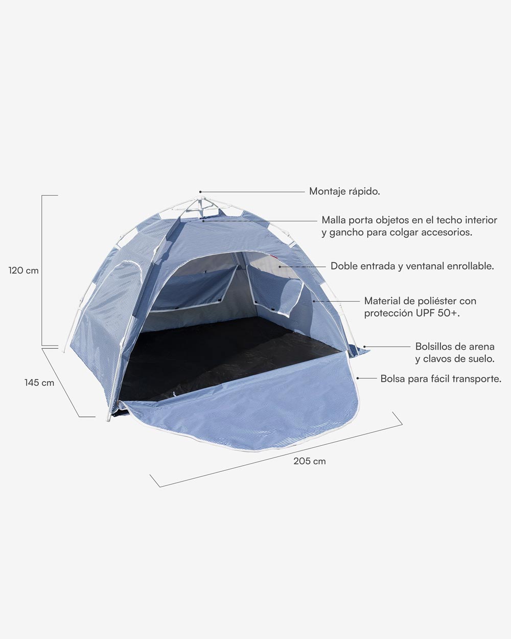 Beach tent with UPF 50+ protection
