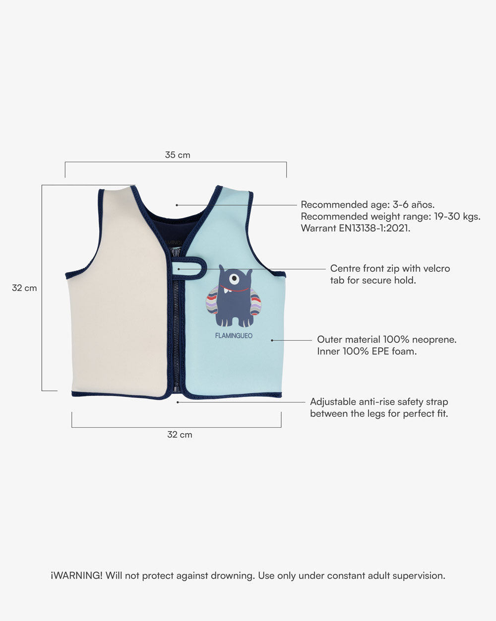 Medidas del producto Colete flutuante infantil - SKYLAR