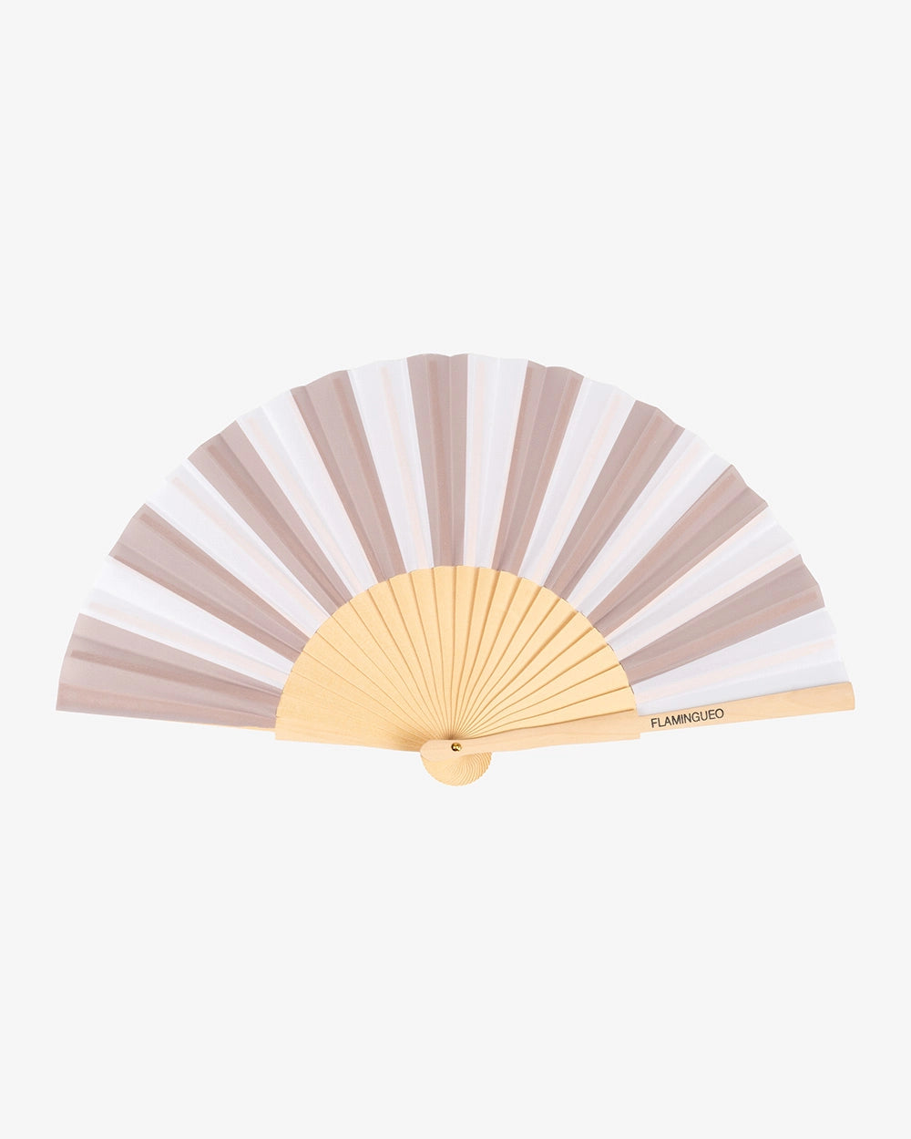 Abanico de mano color beige y blanco