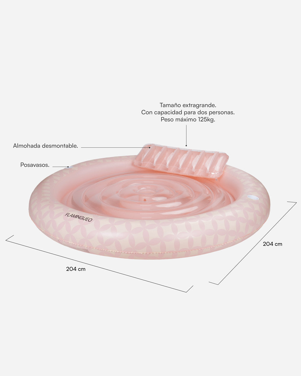 Medidas del producto Boia de bronzeamento artificial redonda rosa - LUNA