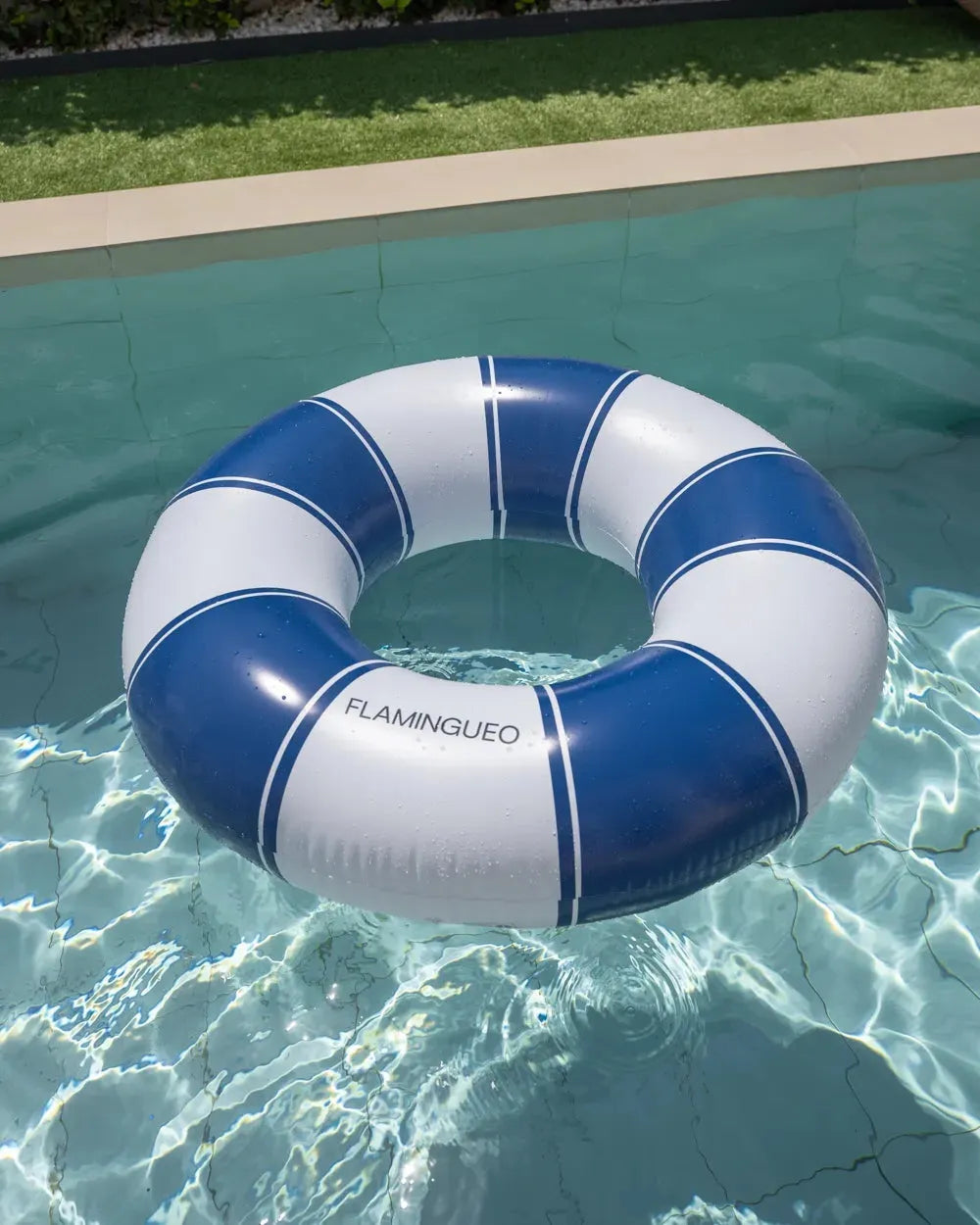 Flotador inflable redondo de rayas azules