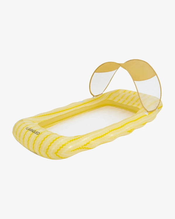 Colchoneta hinchable con parasol de color amarillo