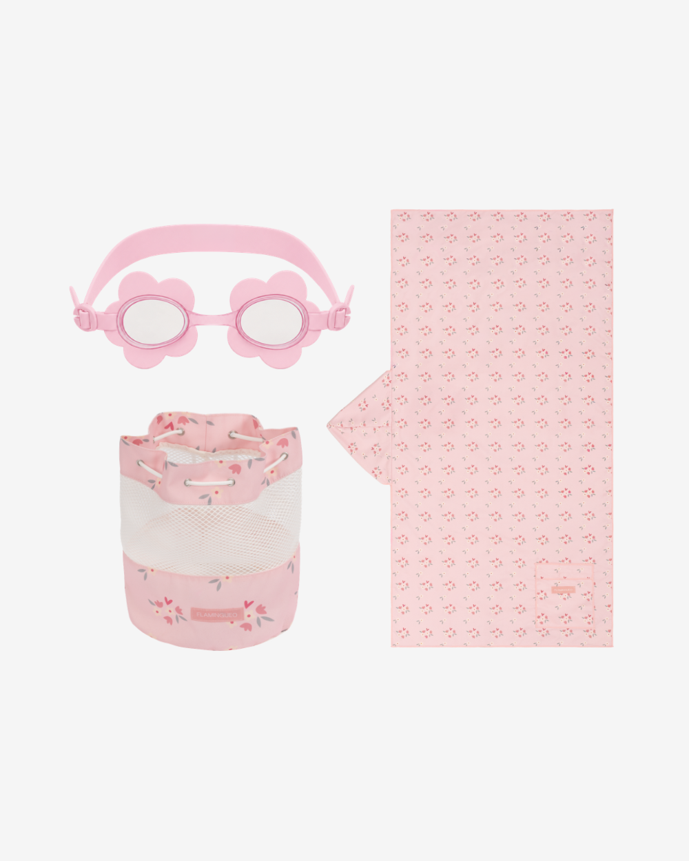 Pack toalla, gafas y mochila infantil - rosa
