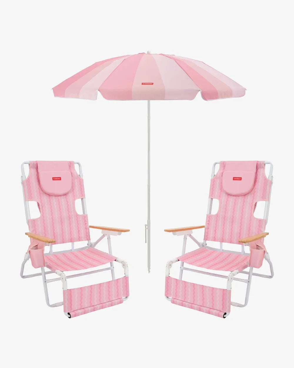 Lot comprenant un parasol et 2 transats - rose