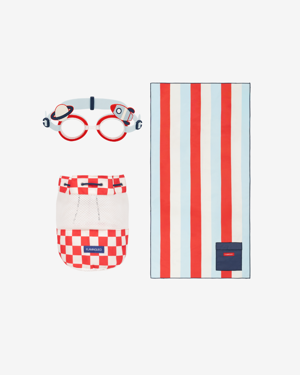 Pack toalla, gafas y mochila infantil - rojo