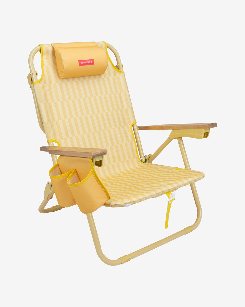 silla de playa plegable amarilla