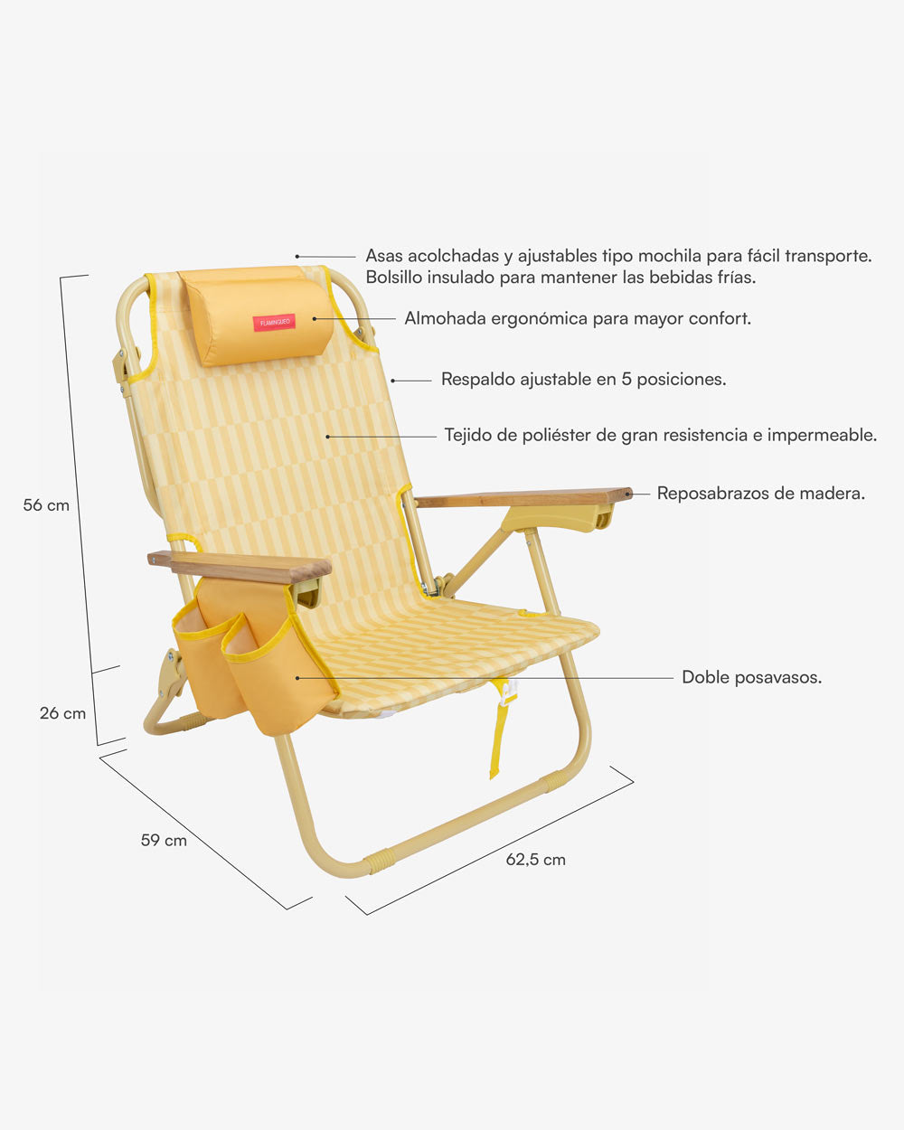 Medidas del producto Silla plegable playa amarilla - ODIN