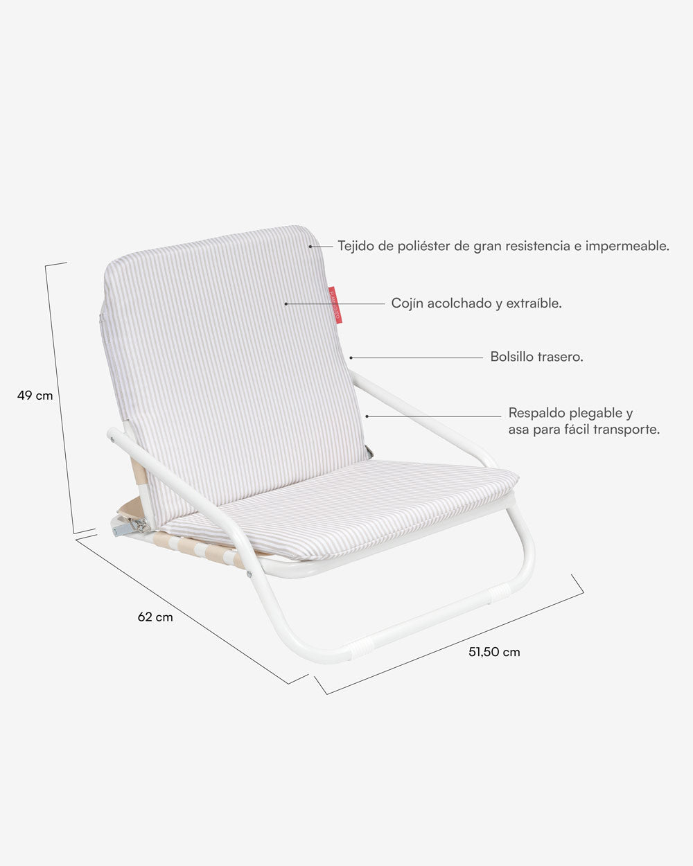 Medidas del producto Silla pequeña playa beige - EDEN