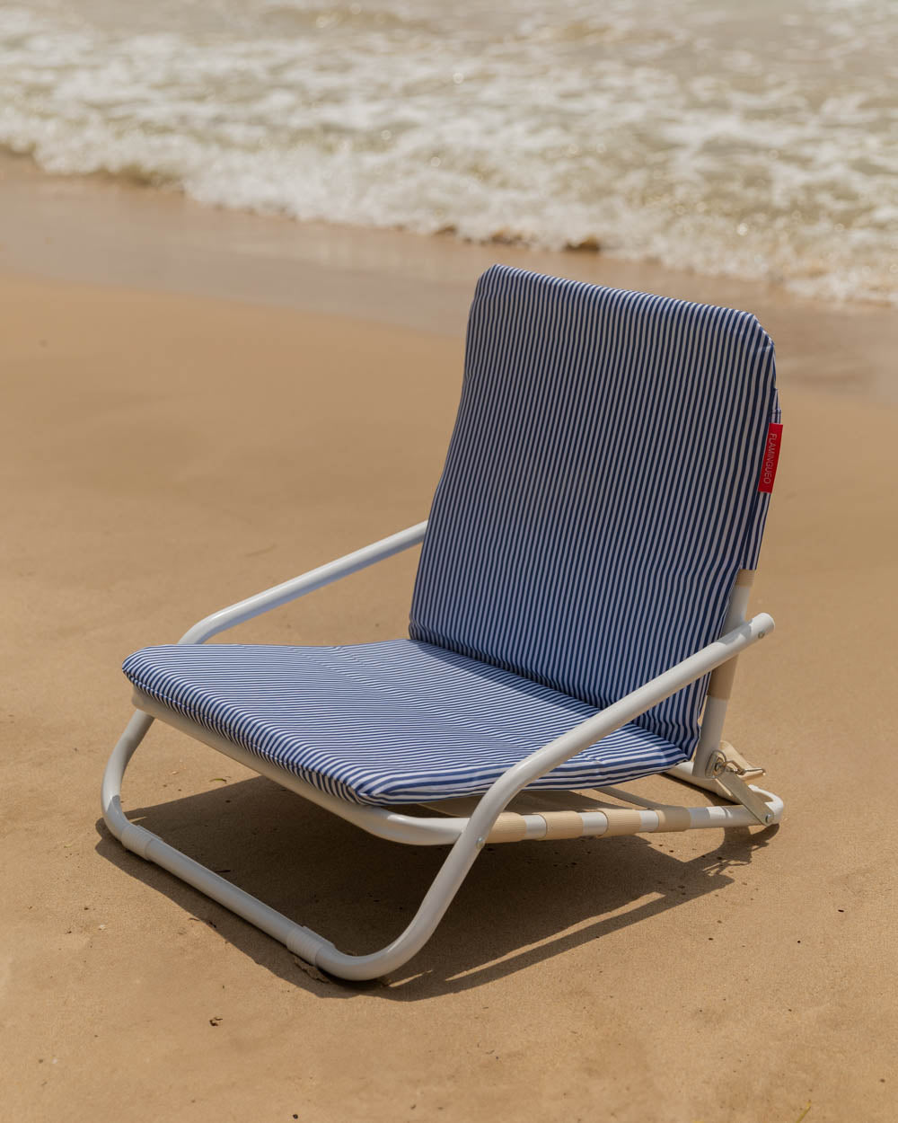 silla playa rayas finas azules