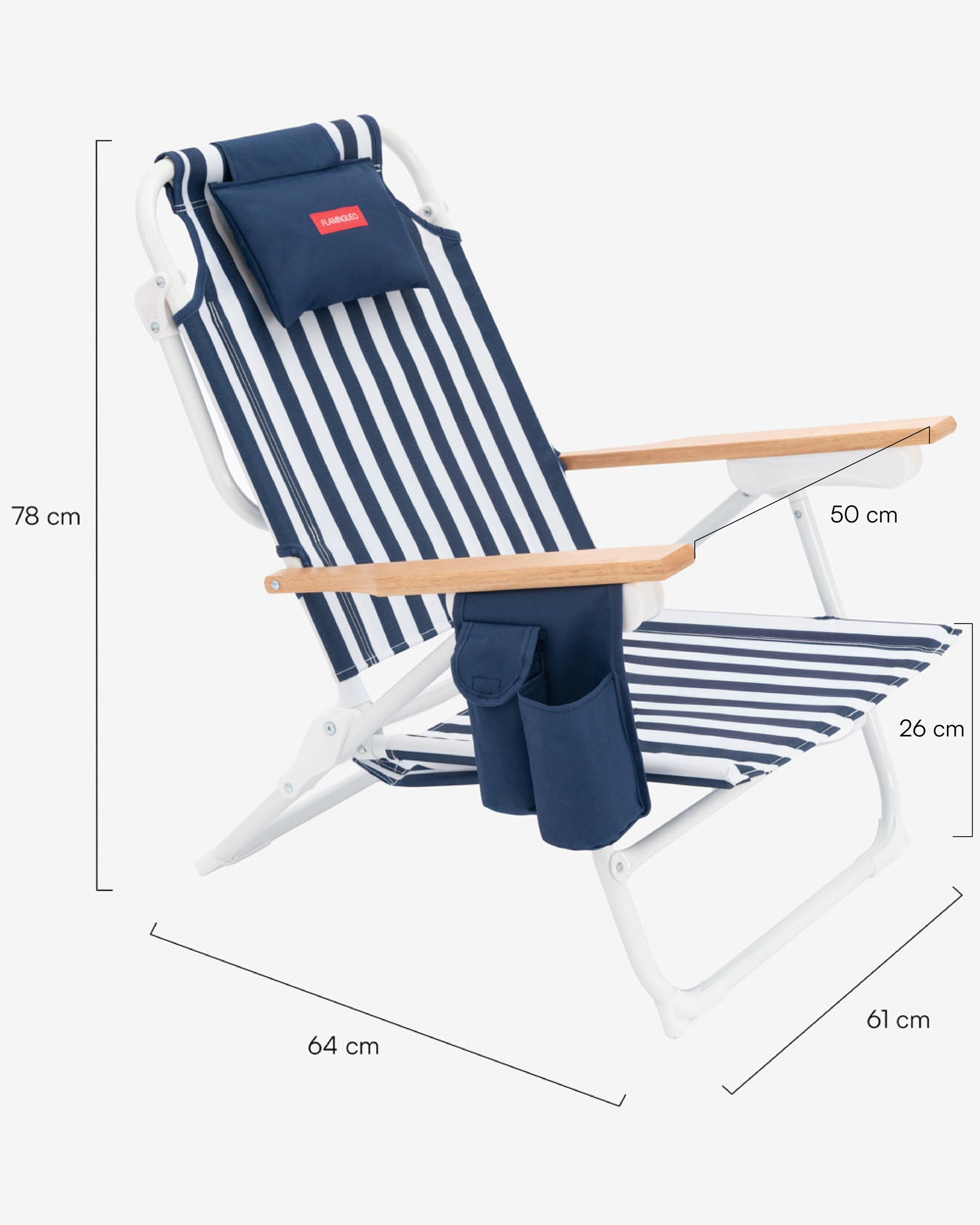 Dimensioni del prodotto Sedia da spiaggia reclinabile con borsa frigo – MISTRAL
