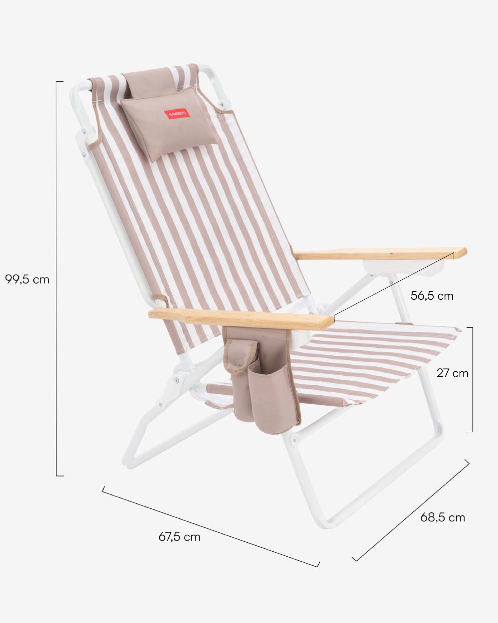 Dimensioni del prodotto Sedia da spiaggia reclinabile alta con borsa frigo – LORELEI