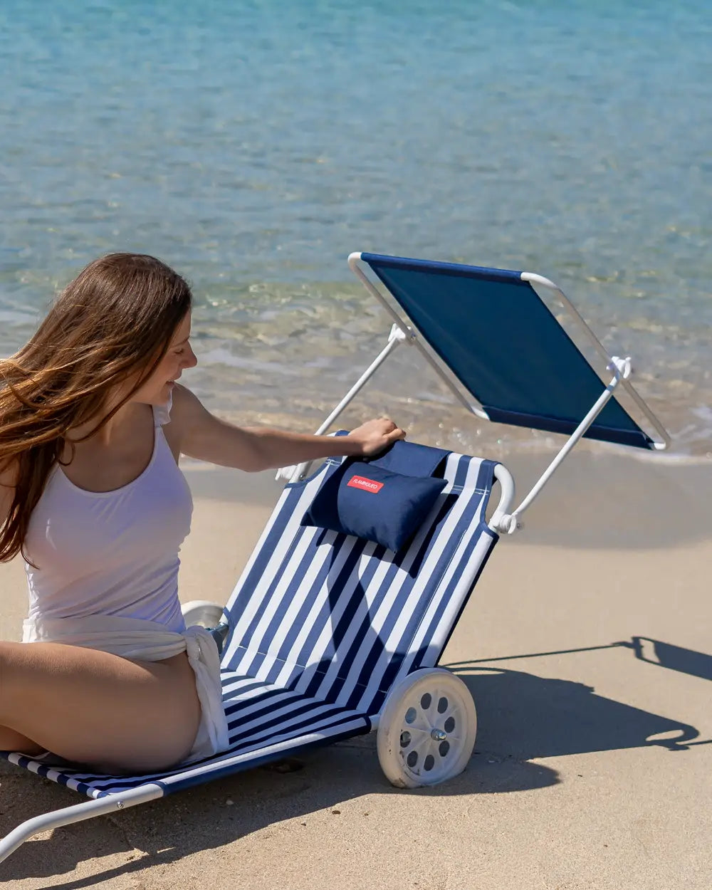 Hamaca de playa con ruedas y parasol – FREYA