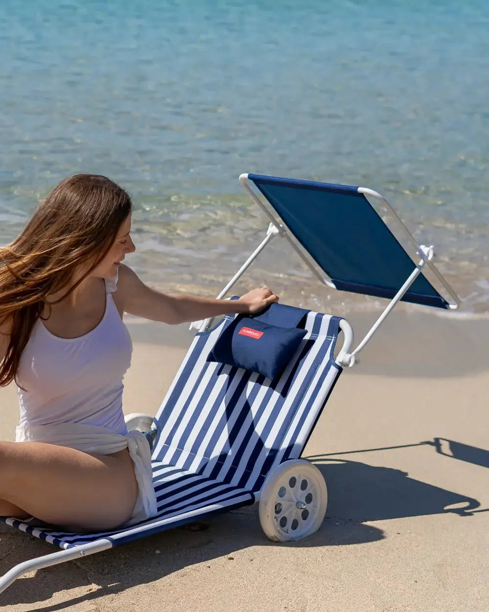 Transat de plage avec roulettes et parasol – FREYA