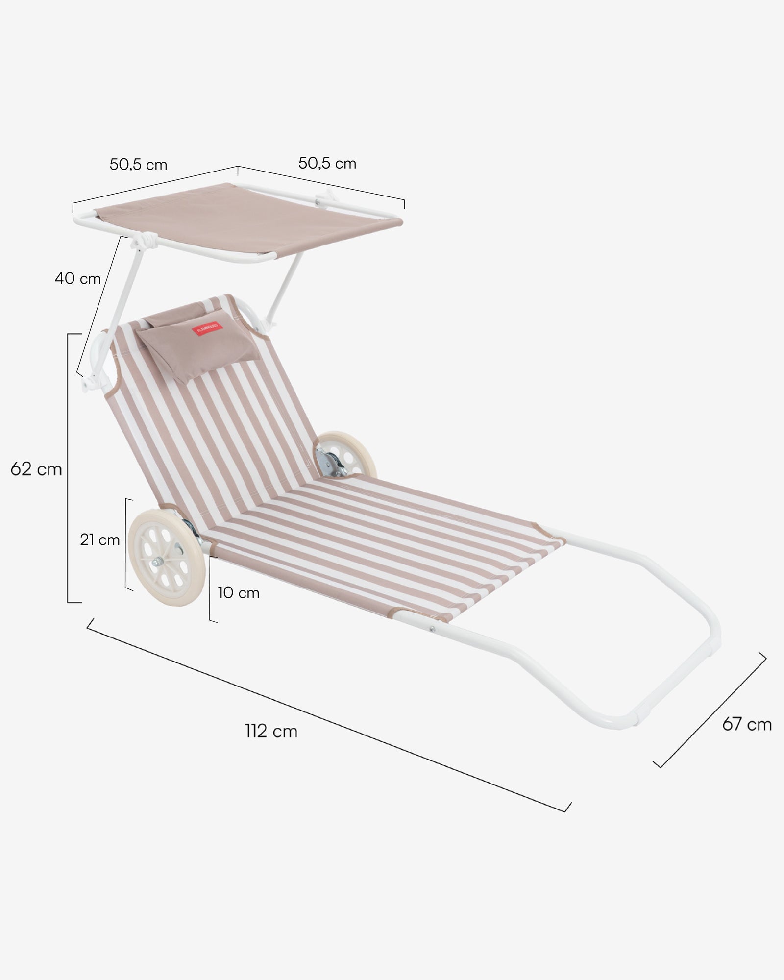 Medidas del producto Tumbona de playa con ruedas y parasol – FREYA