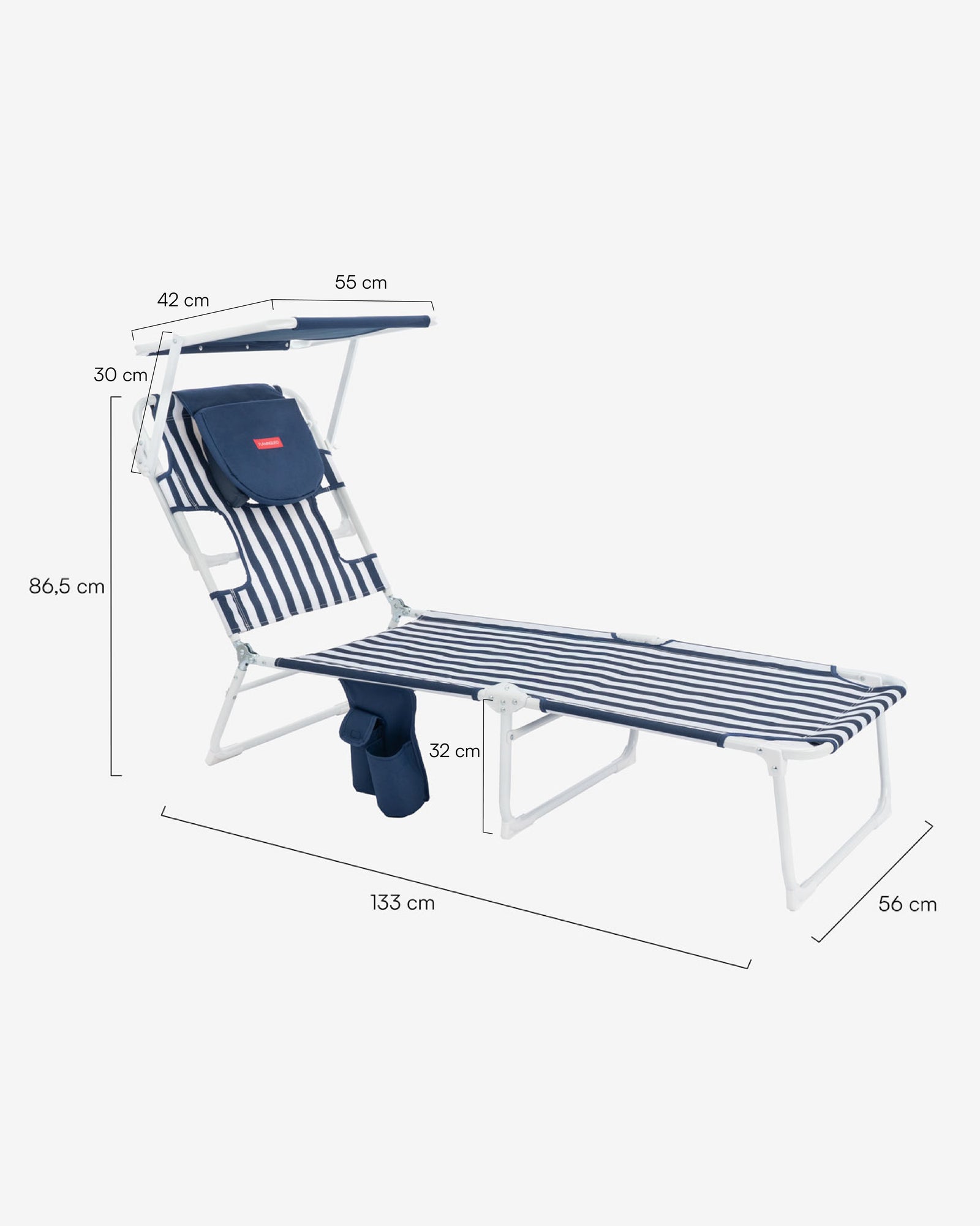 Dimensioni del prodotto Lettino da spiaggia reclinabile con parasole – TIVOLI