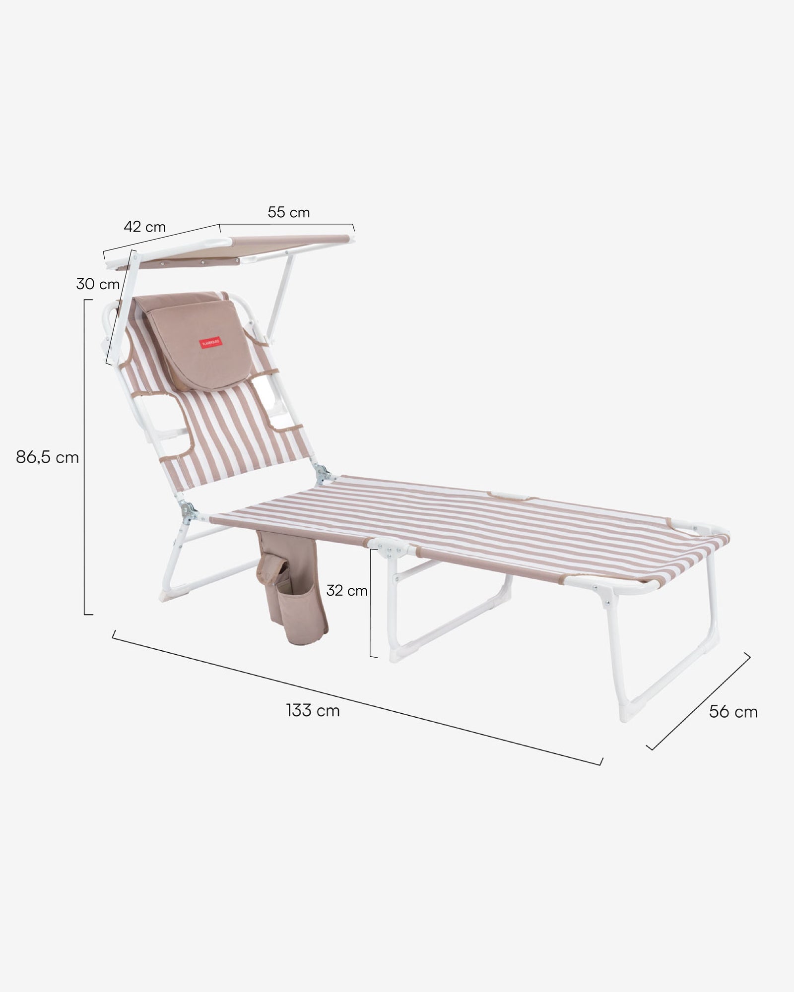 Dimensioni del prodotto Lettino da spiaggia reclinabile con parasole – TIVOLI