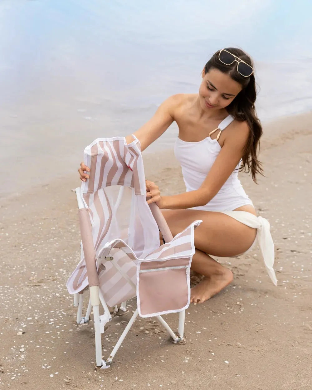 Silla plegable con tejido transpirable de rejilla