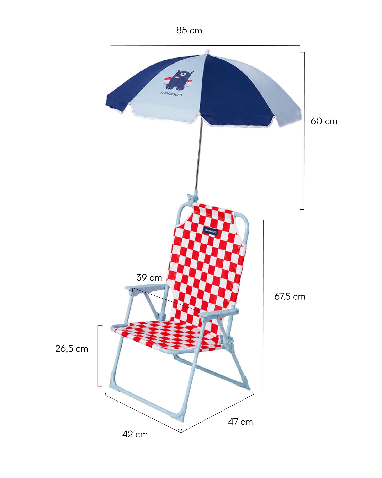 Medidas del producto Silla de playa infantil con sombrilla – HUSTON