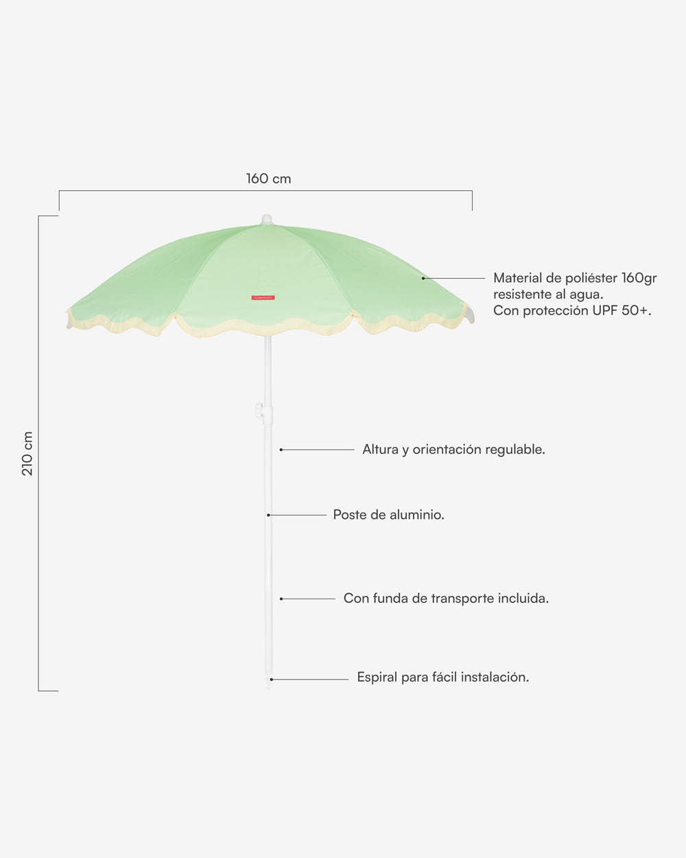 Medidas del producto Sombrilla exterior verde - WANDER