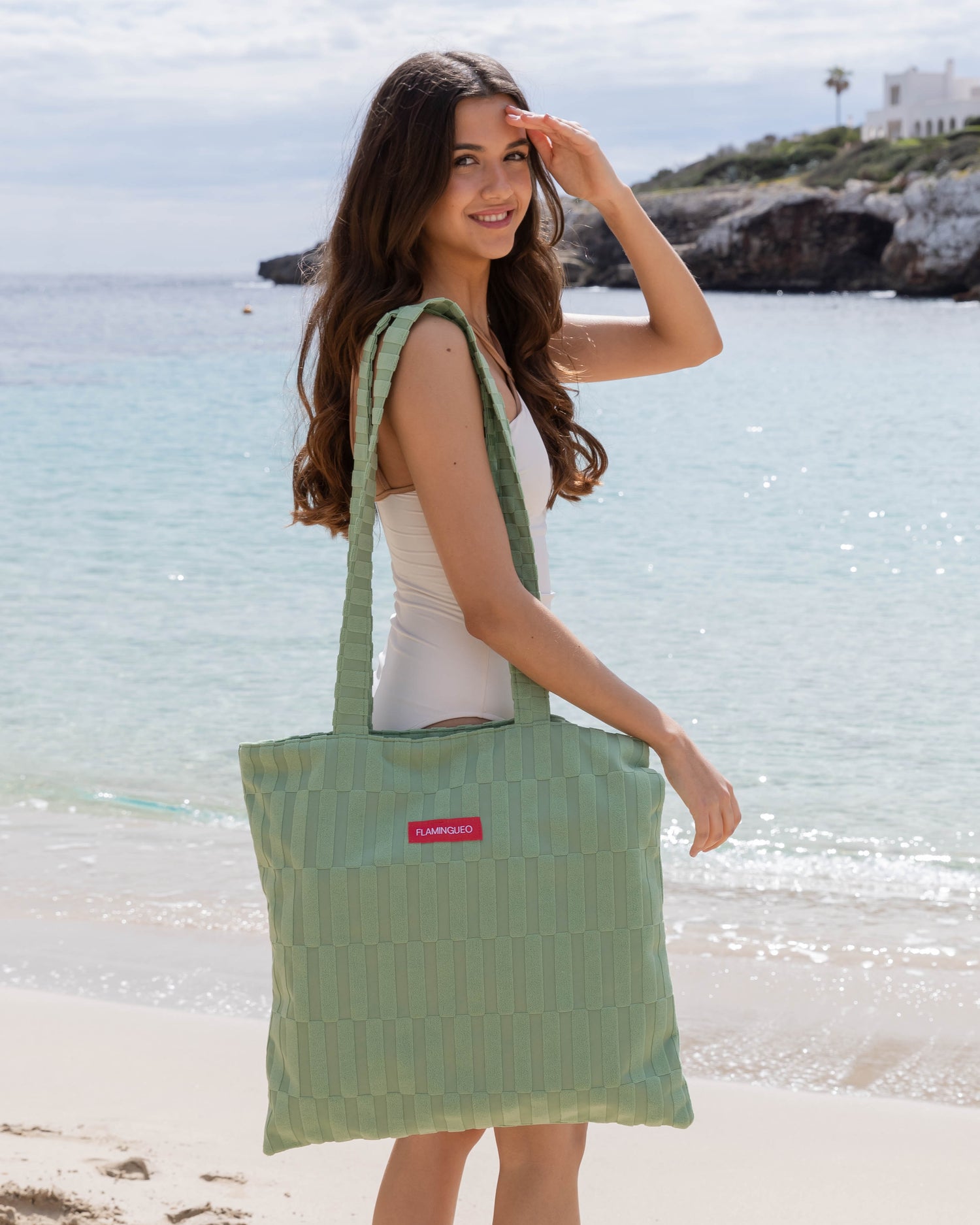 tote bag playa geometrica verde