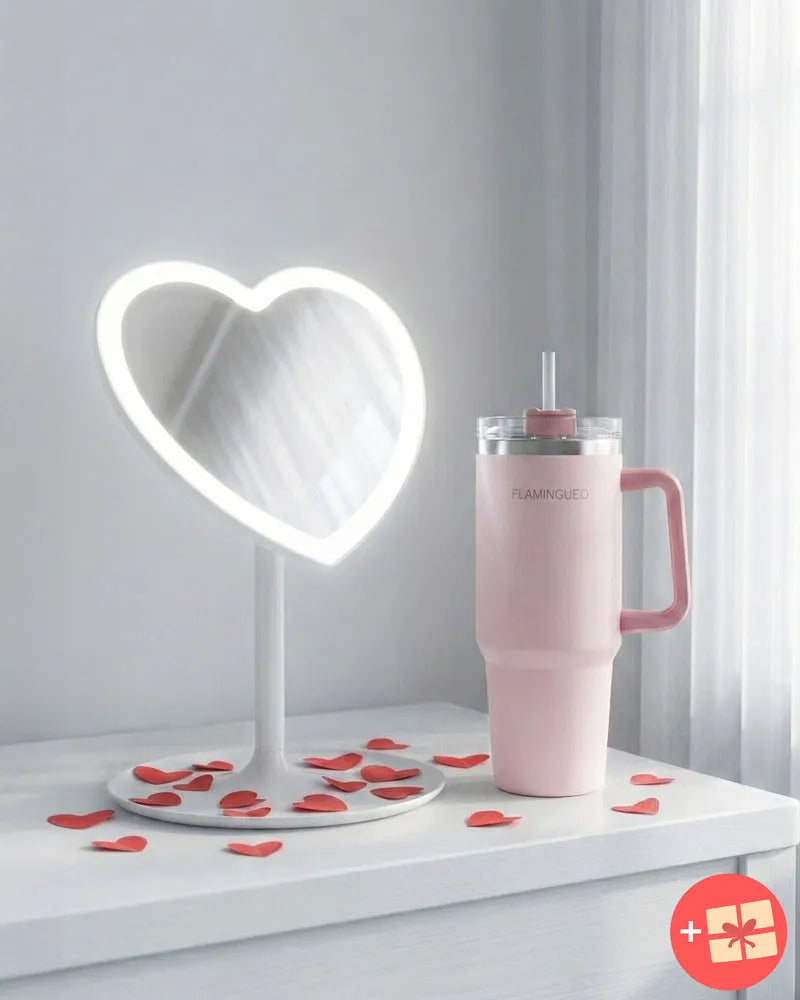 Pack termo + espejo corazón