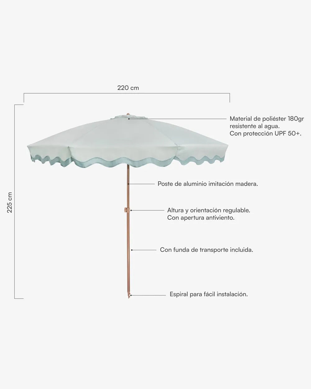 Sombrilla exterior aguamarina - BIANCA - Flamingueo