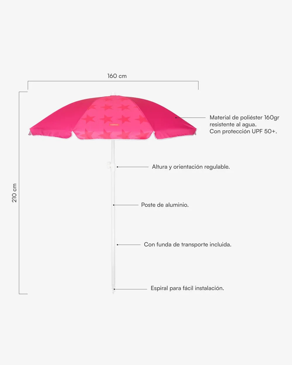 Medidas del producto Sombrilla exterior fucsia - CYNDI