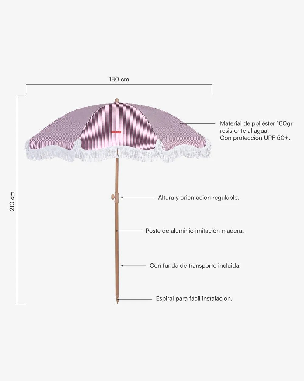 Medidas del producto Sombrilla exterior granate - MARION