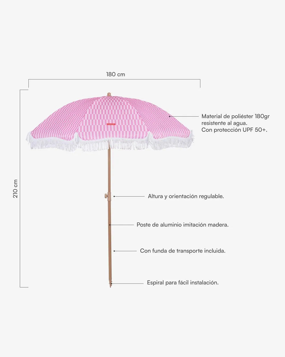 Medidas del producto Sombrilla exterior rosa - CARAMEL