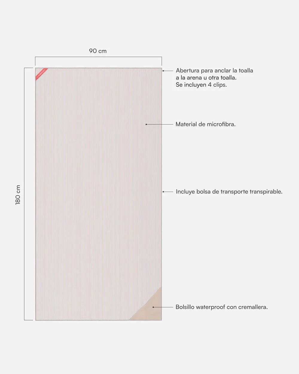 Toalla playa beige - PIPA - Flamingueo
